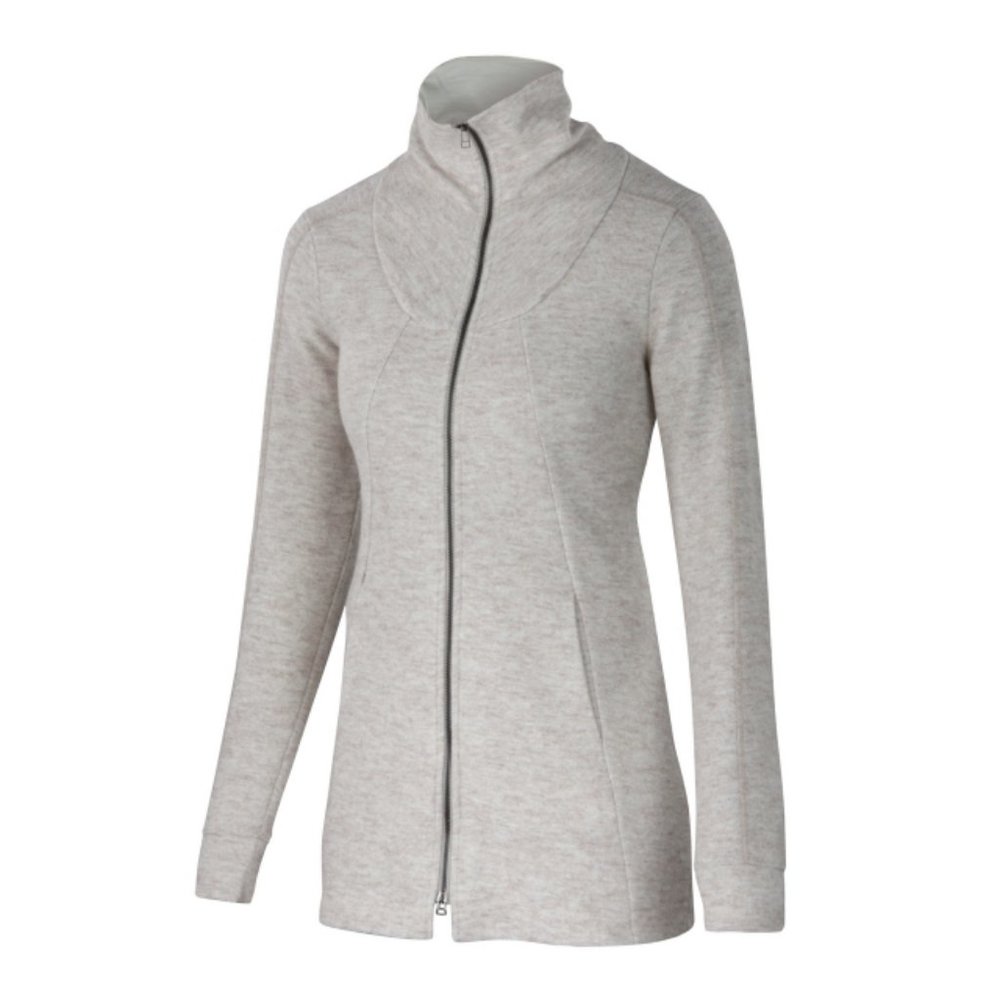 Ibex Alana Tunic Sweater Jacket Merino Wool Full Zip Almond Heather